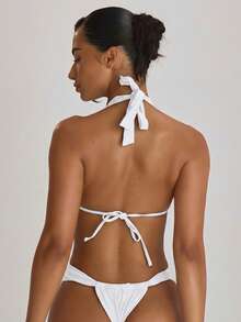 Musera Resort Thick Strap Ruched Cheeky Bikini Bottoms Swim Vacation Holiday Summer Travel Beachwear Basics Solid Colour Swimwear Resort Core - White - View 4