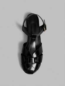 Ontre 女士黑色编织绑带圆头凉鞋，适合日常休闲、度假旅行、夏季海滩、经典通勤、波西米亚风格以及轻度正式场合。 - 黑色 - 查看 5