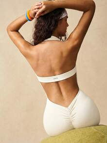 VARSIVA Mono ajustado de cuello halter sin espalda de unicolor - Blanco - Ver 8
