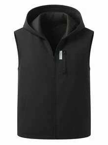 Manfinity Homme Men's Solid Color Hooded Collar Slant Pocket Casual Vest - Black - View 4