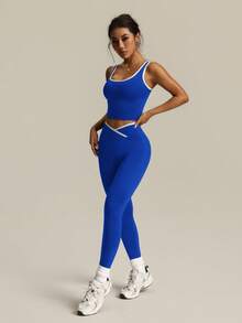 Easithlete Easithlete Conjunto deportivo de mujer con colores contrastantes para yoga - azul real - Ver 6