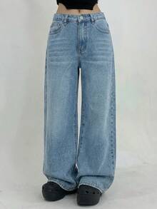 SHEIN Tween Girls' Solid Color Casual Jeans - Light Wash - View 4