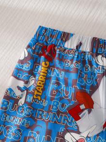 LOONEY TUNES X SHEIN Bộ đồ ngủ mùa hè in hình hoạt hình dễ thương dành cho bé trai - Màu xanh lam - Xem 6