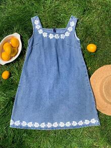 Comfortcana Women's Fish Print Square Neck Sleeveless Denim Dress, Summer - Light Wash - View 6