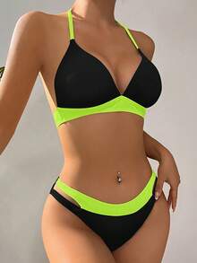 Swim Vcay Conjunto de bikini de bloques de color para vacaciones en la playa - Mostaza Amarilla - Ver 3