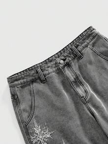 ROMWE MEN Men's Embroidered Denim Shorts, Suitable For Spring And Summer Everyday Wear - Grey - View 3