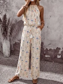 EMERY ROSE Mono de mujer casual con estampado floral y cuello halter - Azul - Ver 5