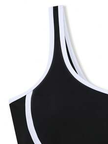 SHEIN HypeZone 女士修身黑白运动连体裤 - 黑與白 - 查看 6