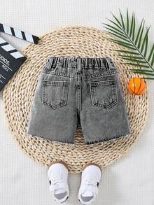 SHEIN Baby Boy Distressed Graphic Print Casual Denim Shorts - Grey - View 8