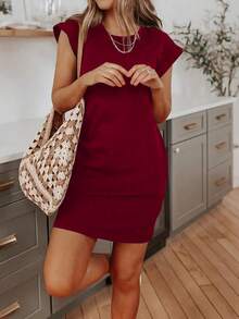 Silhoulove Women's Casual Everyday Commute Solid Color Pocket Dress, Summer - Burgundy - View 5