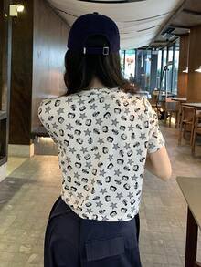 DAZY 女士全印花圆领休闲短袖T恤，夏季 - 灰色 - 查看 7
