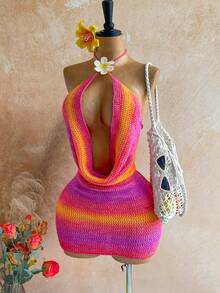 Soleia 女士深V领露背系带针织夏季连衣裙 - 彩色 - 查看 3