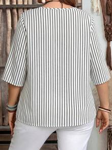 EMERY ROSE Women's Vacation Casual Striped Notched Neck Blouse - Multicolor - View 2