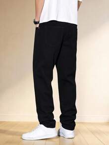 OTTIMOZO Jeans casuales de unicolor de estilo sencillo para hombres - Negro - Ver 2