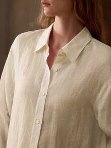 MOTF PREMIUM 女士100%亚麻长袖衬衫，休闲，约会，通勤，粉色 - 杏色 - 查看 2