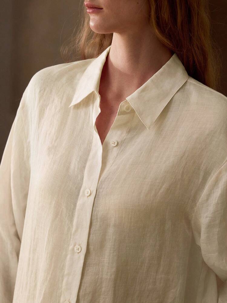 WOMEN'S 100% LINEN LONG SLEEVE SHIRT, CASUAL, DATE, COMMUTE, PINK