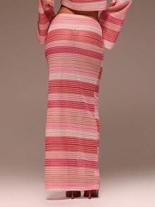 MUSERA 低腰条纹图案纹理长裙，少女风春夏度假夜出可爱场合金色沙滩 - 彩色 - 查看 4