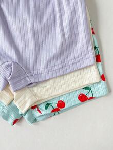 SHEIN 3件套少女粉色、白色、蓝色樱桃印花刺绣吊带背心和三角裤内衣套装，尺码偏小，建议选购大一码。 - 彩色 - 查看 8