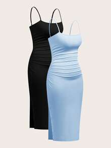 SHEIN EZwear Đầm hè màu xanh dương và đen dành cho nữ cỡ lớn - Màu xanh lam - Xem 8