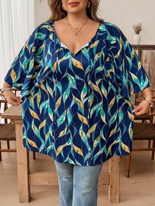 SHEIN CURVE+ Áo thun nữ cỡ lớn CURVE PLUS /Ngày Valentine/Áo thun cổ buộc dây tay lửng thoải mái, đa năng, thích hợp mặc hàng ngày đi làm - Nhiều màu - Xem 6