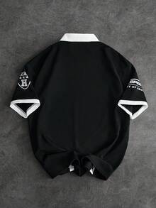 PAVTROS 男士街头风撞色拼接 Polo 衫，运动赛车风格，刺绣图案，休闲服饰，送给男友/老公的礼物，周年纪念礼物 - 彩色 - 查看 3