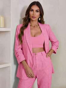 Aveloria Modichic Blazers de manga larga de unicolor con bolsillos - Rosa - Ver 5