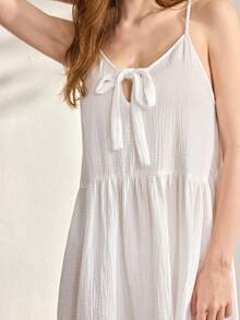 Ocili Đầm ngủ nữ hai lớp bằng vải cotton mỏng, có bèo nhún, dây mảnh, kiểu dáng tối giản, mềm mại, thích hợp mặc ở nhà. - trắng - Xem 5