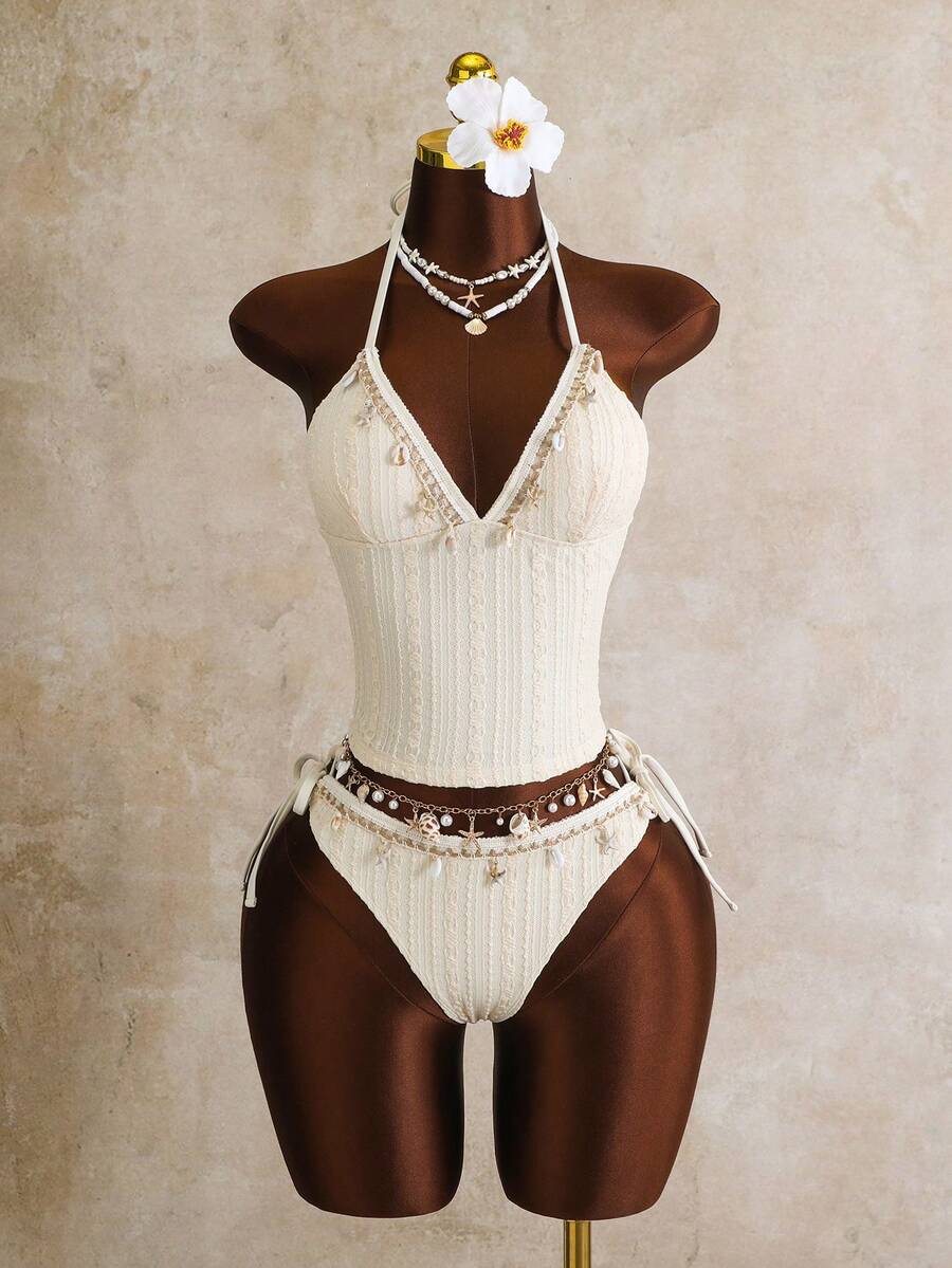 Swim Vcay Bộ bikini 2 mảnh gồm áo hai dây ren và quần tam giác, thanh lịch và thời trang. - Màu be - Xem 1