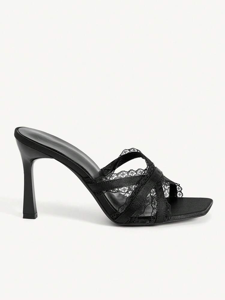 CUCCOO CHICEST Women Shoes Spring And Summer New Square Toe Stiletto Black Lace Thin Strip Women's High Heel Sandals Fashion Comfortable Versatile Elegant Sexy Party Women Sandals Slippers Women's Shoes