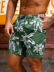 Manfinity VDAYZ 男士夏季度假椰树印花抽绳腰沙滩短裤 - 彩色 - 查看 5