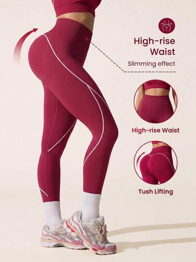 SHEIN Core Rhythm Quần legging thể thao kẻ sọc đa năng dành cho nữ, thích hợp cho tập thể dục, chạy bộ, yoga.