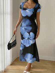 Modelyn Kleid mit Blume Muster in Große Größen, Kurzarm - Verschiedenfarbig - Übersicht 6