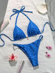 Swim Mod بكيني بقطعتين بطبعة استوائية للنساء، ملابس شاطئ عطلة عادية - متعدد الألوان - مشاهدة 4