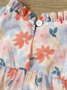 SHEIN Playful Pals 女婴时尚休闲碎花蝴蝶结装饰蛋糕裙，适合春、夏、秋季、居家、度假、节日、派对、日常穿着 - 彩色 - 查看 5