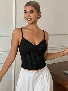 DAZY Top de tirantes de unicolor con acolchado incorporado para mujeres en verano - Negro - Ver 7