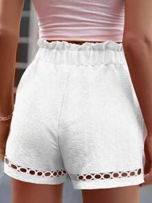 2025 Plus Size Women Baggy Waist Pockets Lace Hem Shorts, Summer - White - View 2