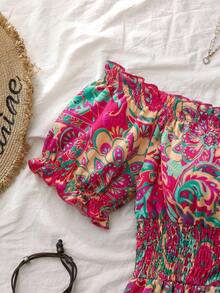 SHEIN VCAY Plus Size Vacation Off-Shoulder Dress With A Leopard Dress - Multicolor - View 6