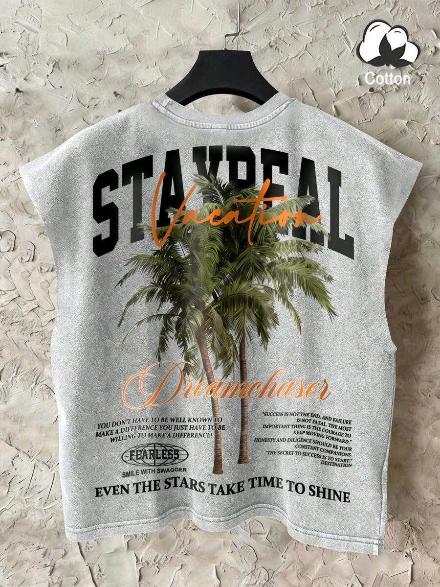 STEELVANCE Áo ba lỗ nam in họa tiết đồ họa phong cách vintage, giặt mài, cho ngày lễ - Xám - Xem 1