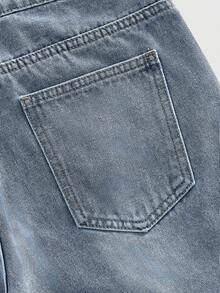 ROMWE MEN Men's Five-Pointed Star Embroidered Denim Shorts, Suitable For Spring And Summer - Blue - View 5