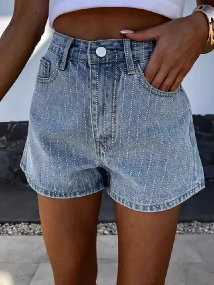 Women's Shiny Blue Loose Denim Shorts, Spring/Summer