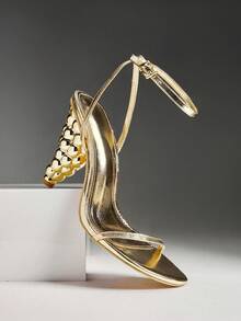 SHUZIA Women PU Ankle-Strap Chic Avant-Garde Grape Shape Heeled Sandals - Gold - View 6