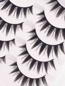 5Pairs Anime Cat Eye Fluffy Lashes European Style Multi Pair Set Reusable D Curl Extra Thick Professional Makeup For Cosplay Stage Dramatic Eye Look Easy Application For Beginners - Black - View 5