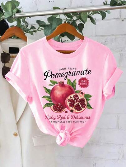 EMERY ROSE T-shirt met korte mouwen en ronde hals, bedrukt met citroenen en letters - Zacht, ademend, licht elastisch, casual top voor dames, normale pasvorm, geschikt voor de zomer en lente.