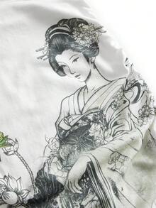 ROMWE J-Fashion 性感千禧宝贝印花深V领铆钉露背系带迷你连衣裙（女款） - 白色 - 查看 4