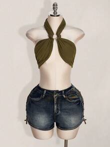 SHEIN ICON Women's Sexy Minimalist Solid Color Cropped Tank Top, Versatile Wear For Summer - Green - View 13