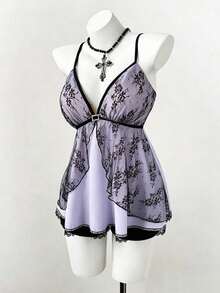 Sunspun 2025 Summer European And American Style Lace Patchwork V-Neck Camisole Top, Slim Fit Sexy Vest For Women - Mauve Purple - View 4