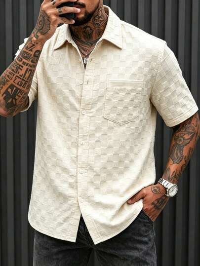 Manfinity CasualCool Áo sơ mi nam dệt nhăn jacquard, kiểu dáng thường ngày, đa năng và thời trang.