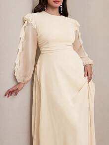 Modelyn Đầm đen dài cổ tròn tay bèo nhún - Màu vàng - Xem 7