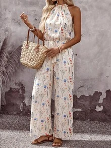 EMERY ROSE Mono de mujer casual con estampado floral y cuello halter - Azul - Ver 8