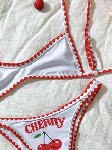 Swim Mod 女士印花细肩带贝壳钩边比基尼套装，春夏款 - 彩色 - 查看 6